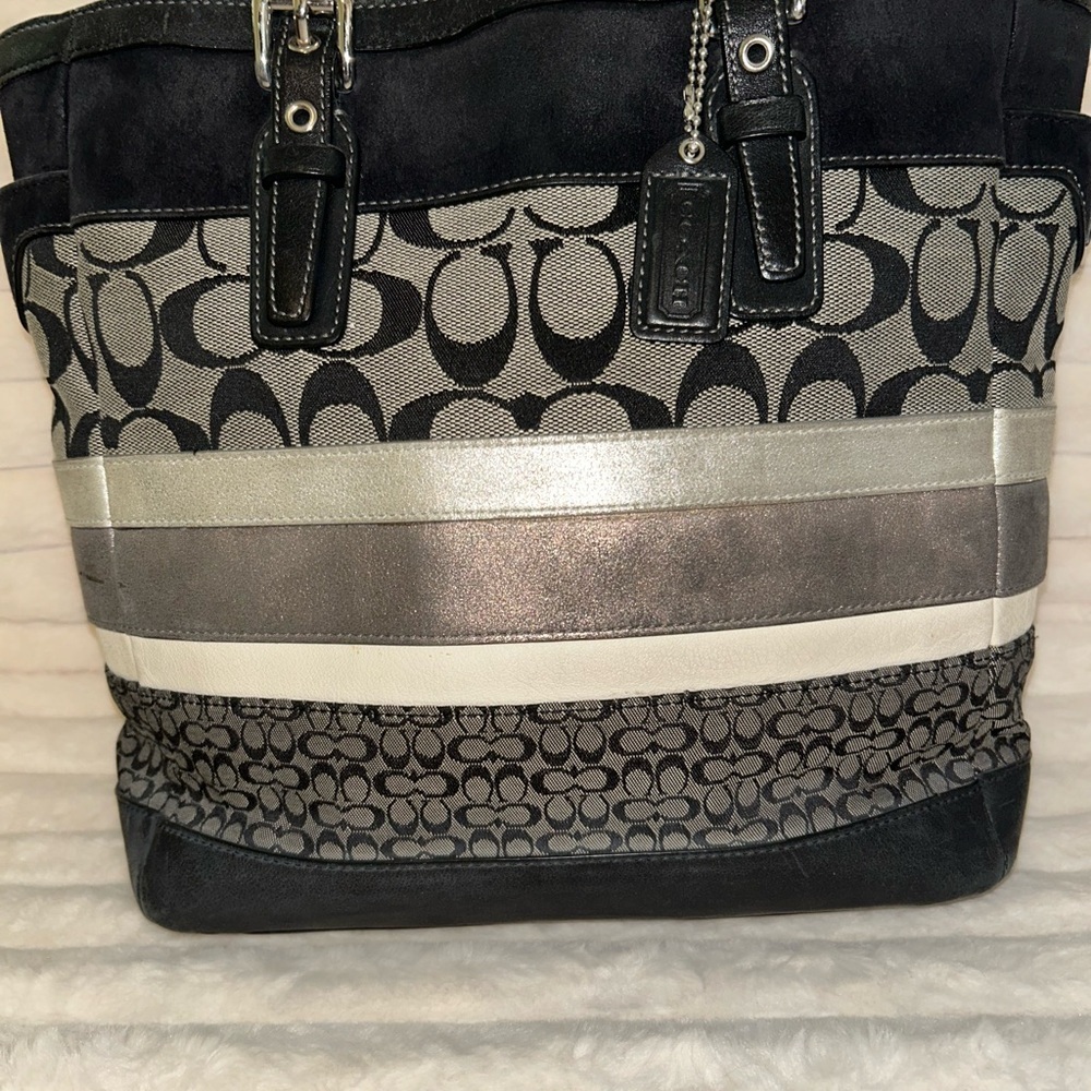 Coach Black and Gray Patterned Tote - Picture 2 of 12